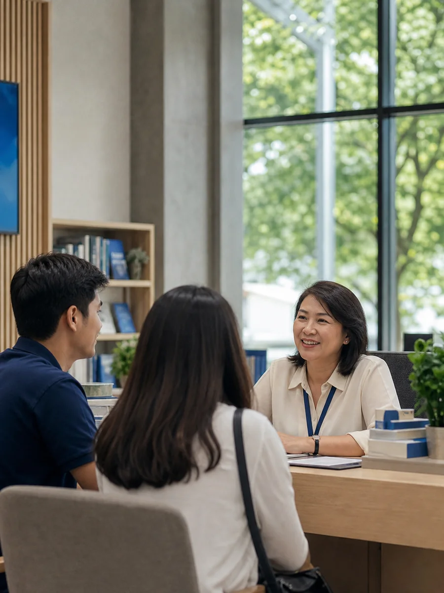 University admissions officer assisting adult students
